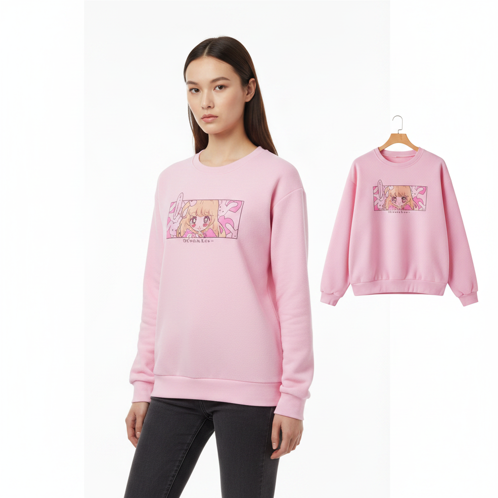 Kawaii japanisches pinkes Cartoon-Sweatshirt