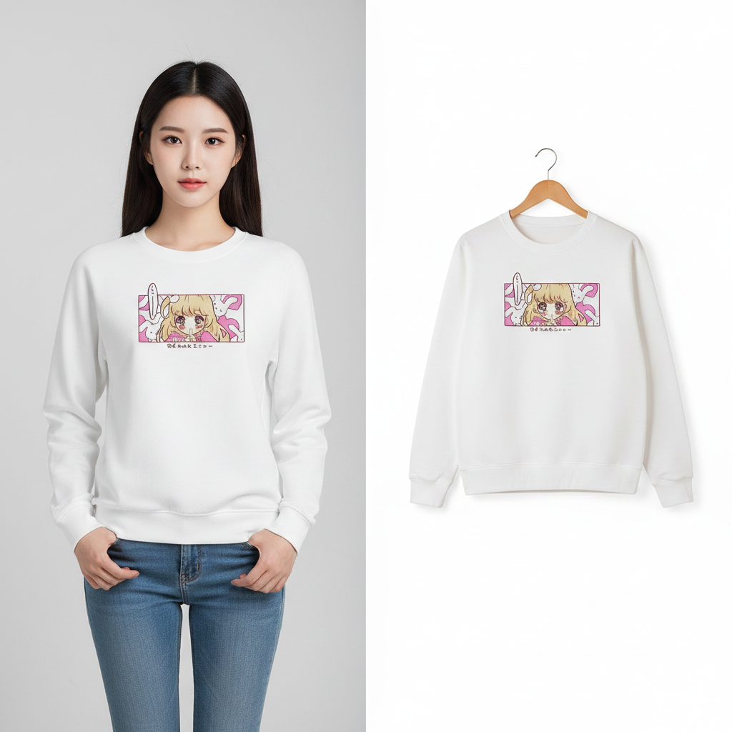 Kawaii japanisches pinkes Cartoon-Sweatshirt