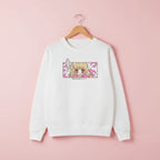 White kawaii japanese pink cartoon sweatshirt with anime girl and bunny design by Vusy Kawai Shop