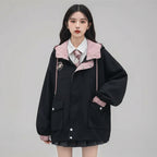 Kawaii Japanese style spring outerwear black jacket with pink collar and hood by Vusy Kawai Shop