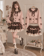 Soft Mori Kawaii Cardigan & Plaid Ruffle Skirt Set