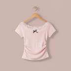 Kawaii pink bowknot short sleeve top on hanger