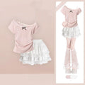 Kawaii Rosa Schleifchen-Top und Rock-Set