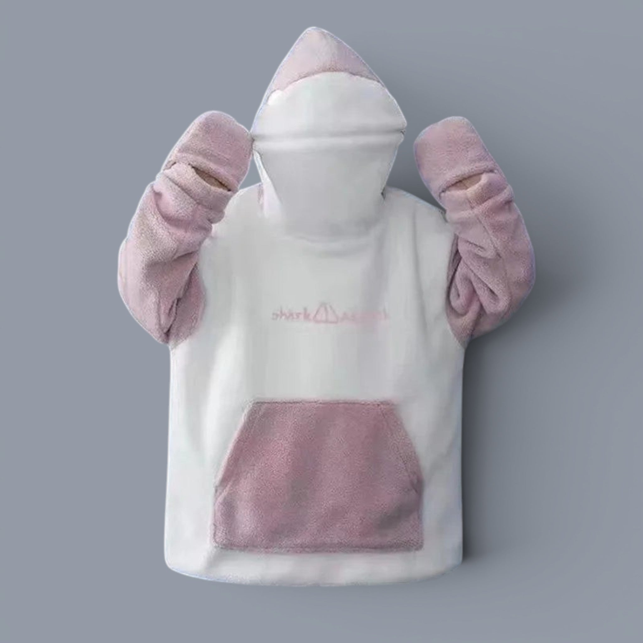 Kawaii shark japanese hoodies for couples in white and pink with a shark fin hood and plush fabric