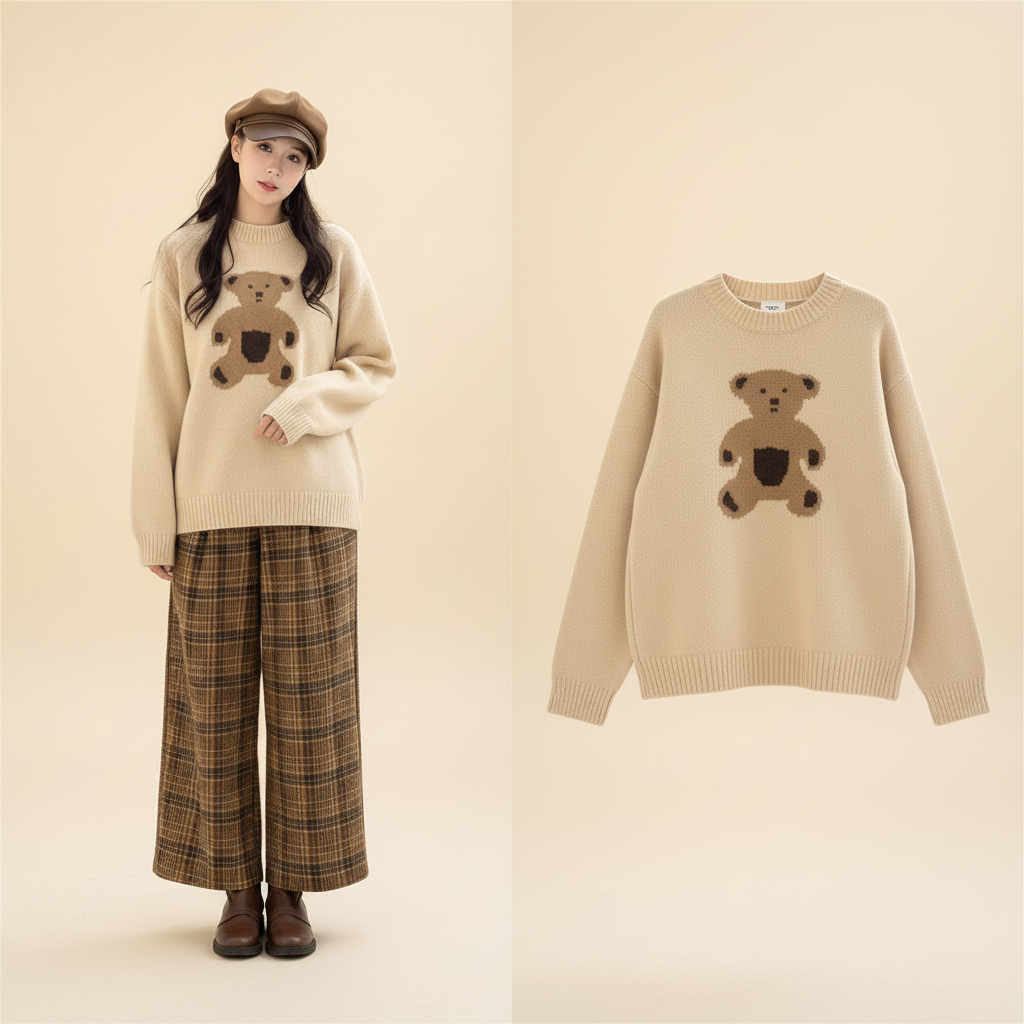 Kawaii-Pullover mit Bärenmotiv für Damen