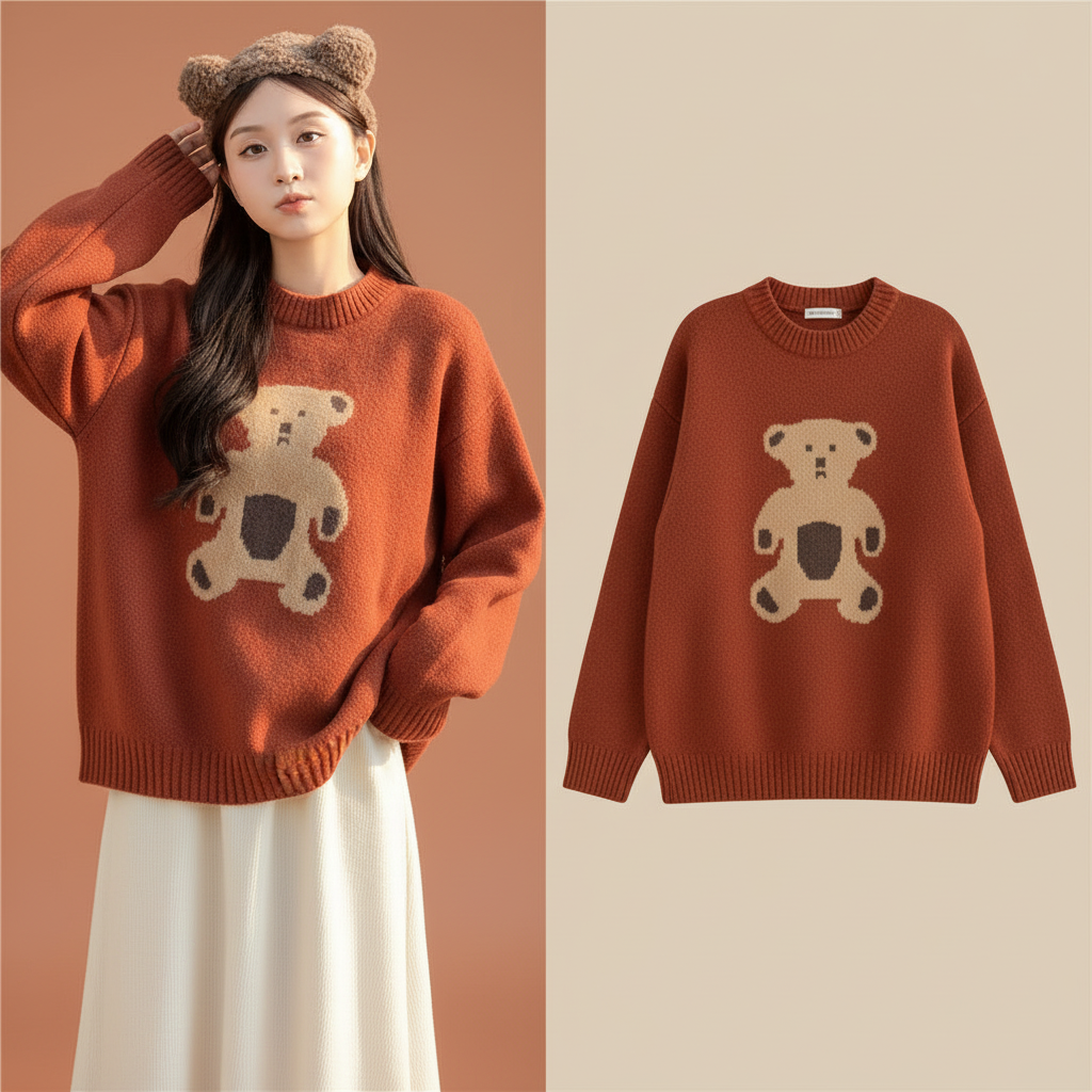 Kawaii-Pullover mit Bärenmotiv für Damen