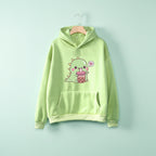 Light green kawaii unisex dinosaur hoodie with cute dinosaur drinking bubble tea graphic