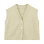 Vusy Kawai Shop Korean fashion crop knit top in light beige with stylish button details