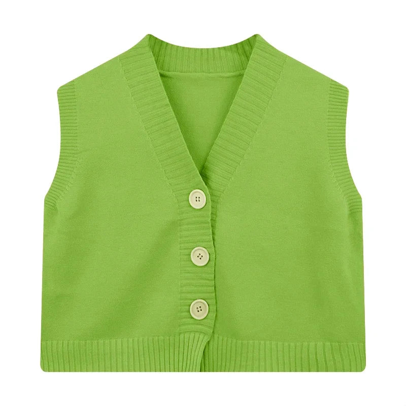 Vusy Kawai Shop Korean fashion crop knit top in bright green with stylish button details