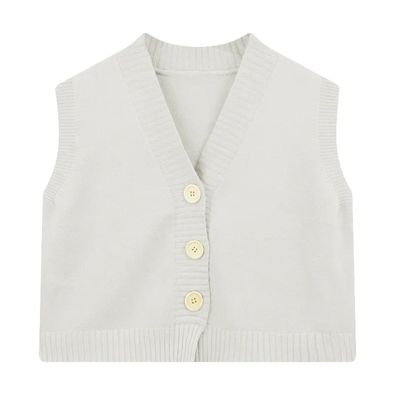 Vusy Kawai Shop Korean fashion crop knit top in light gray with button details