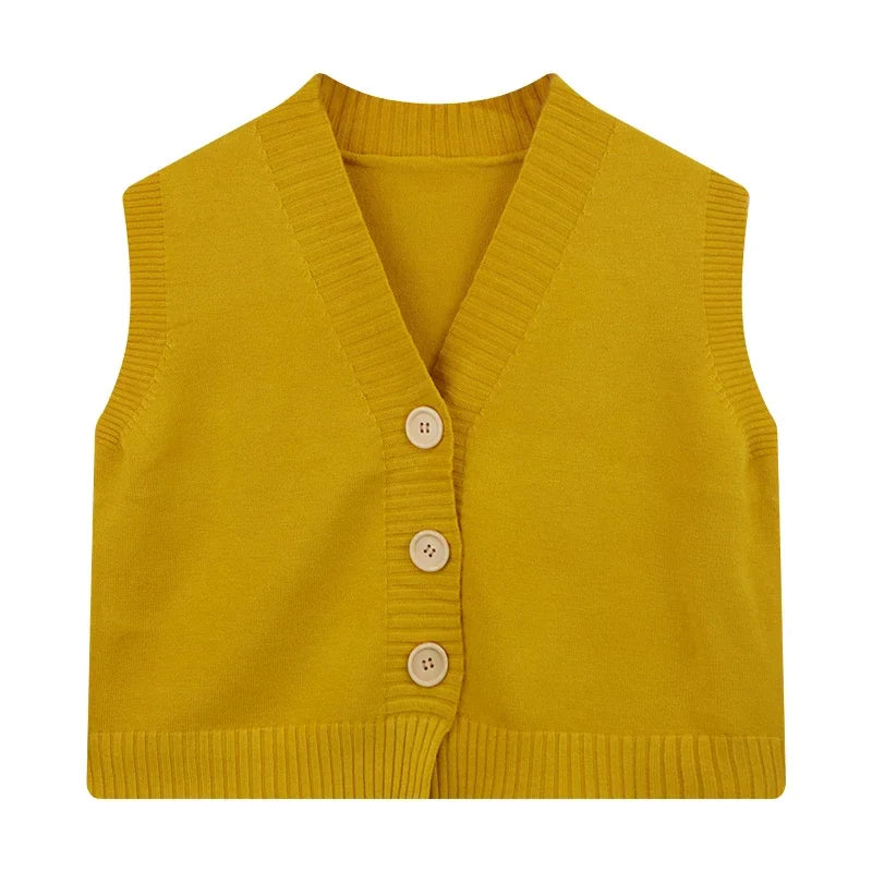 Vusy Kawai Shop Korean fashion crop knit top in vibrant mustard yellow with button details