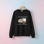 Black korean funny cat hoodie for women with cartoon cat and laptop design and programming text