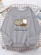 Gray Korean funny cat hoodie for women with programmer cat and laptop graphic