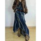 Vusy Kawai Korean Vintage Denim Long Skirt for Stylish Look