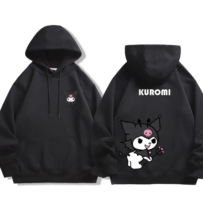 Black Kuromi Melody couple sweatshirt Hooded with front and back cartoon character design
