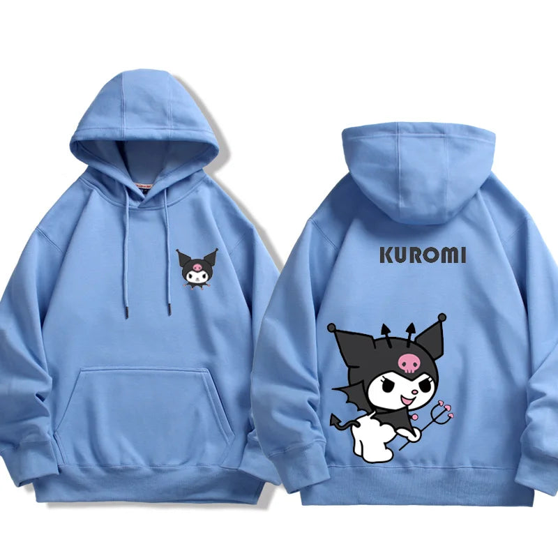 Blue Kuromi Melody couple sweatshirt Hooded with front and back cartoon character designs