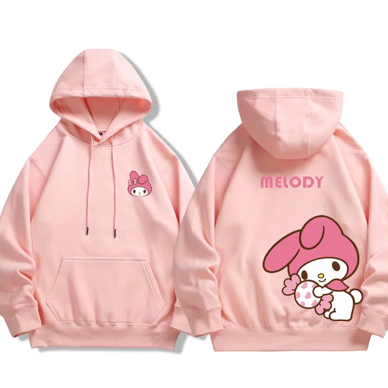 Pink Kuromi Melody couple sweatshirt Hooded with front and back character prints from Vusy Kawai Shop