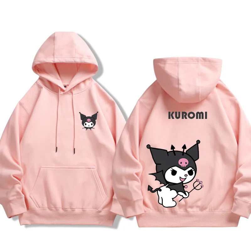 Kuromi Melody couple sweatshirt Hooded pink pullover with front and back character prints