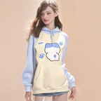 Kuromi print kawaii sweatshirt with blue sleeves and cute character design on front