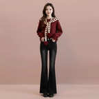 Lucky Red Sweater Shawl and Denim Pants Set waist detail