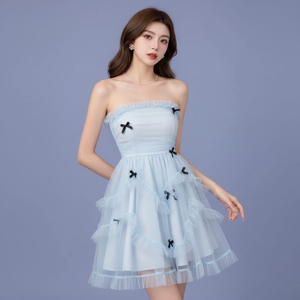 Modelo usando el vestido azul