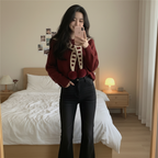 Lucky Red Sweater Shawl and Denim Pants Set sweater