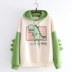 Vusy Kawai Shop kawaii dinosaur sweatshirt with green sleeves and dinosaur spikes on sleeves