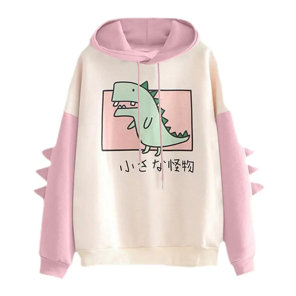 Vusy Kawai Shop kawaii dinosaur sweatshirt with pink sleeves and dinosaur spikes on arms
