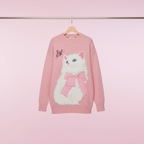 Rosa flauschiger Oversized-Pullover im Katzen-Stil