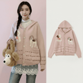 Pink Hooded Knitted Cute Cardigan for Women