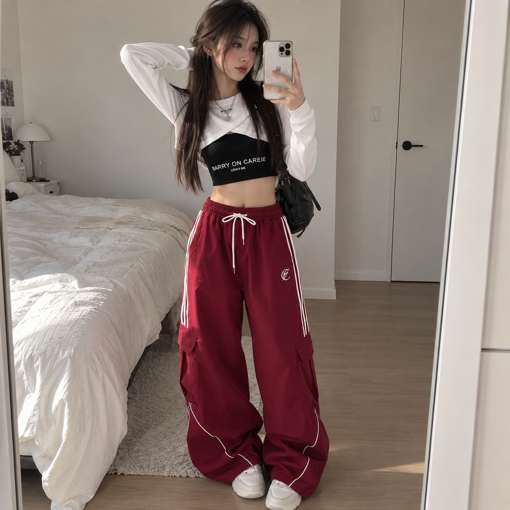 Ensemble streetwear trois pièces haut court et pantalon cargo