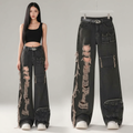 High Waist Ripped Black Jeans for Women