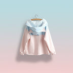 Soft girl autumn japanese cardigan in pastel pink and blue with hood and cat ear details