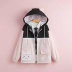 Soft girl autumn japanese cardigan with cat ear hood and cute pocket designs in pink and black