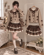Soft Mori Kawaii Cardigan & Plaid Ruffle Skirt Set