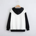 Back view of spring long sleeve cute cat sweatshirt with black hood and sleeves from Vusy Kawai Shop