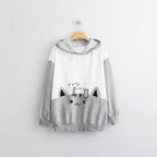 Vusy Kawai Shop spring long sleeve cute cat sweatshirt with gray sleeves and cat face design