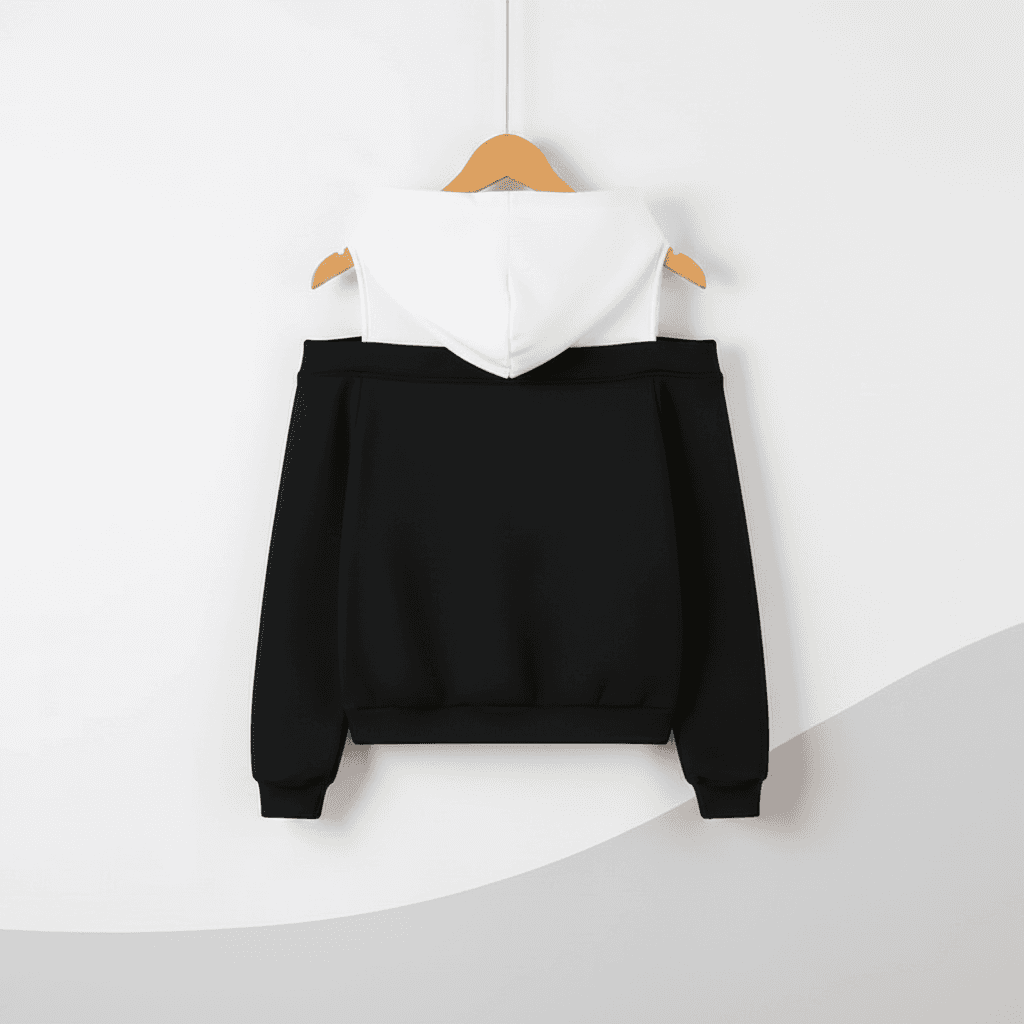 Trägerloses Kapuzen-Sweatshirt Rosa Weiß