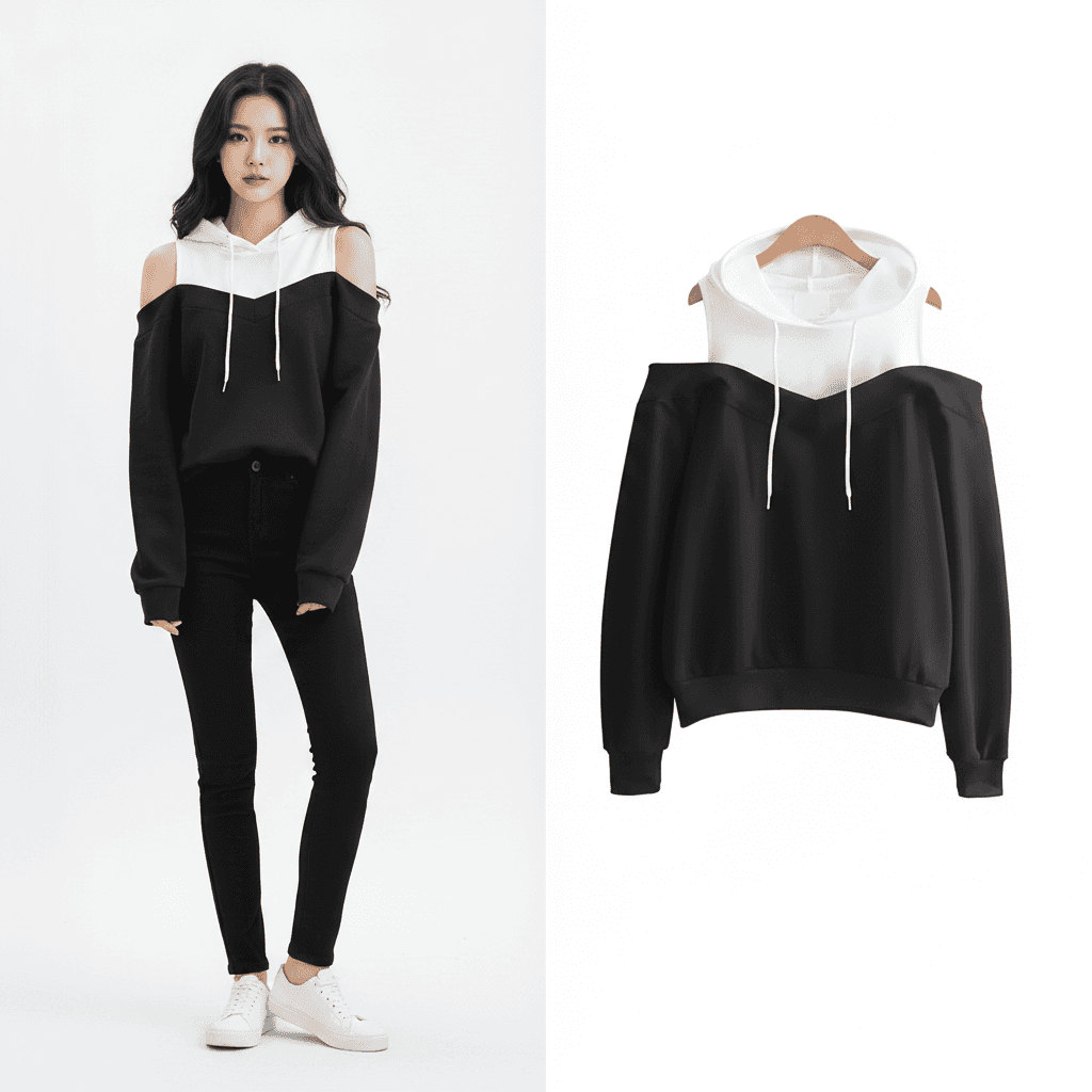 Trägerloses Kapuzen-Sweatshirt Rosa Weiß
