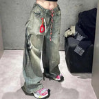 Cute Oversized Jeans with Trendy Tattoo Style Design