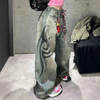 Cute Oversized Jeans with Trendy Tattoo Style Design