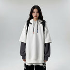 Autumn winter unisex casual pullover with oversized sleeves in white and gray tones