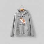 Gray casual kawaii hoodie for women with cartoon cat and no talk me im angy text
