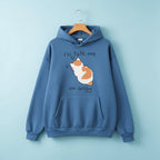 Blue casual kawaii hoodie for women with a cute cat and no talk me im angy text