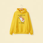 Yellow casual kawaii hoodie for women featuring a cute angry cat graphic and text