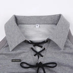 Gray cute Korean style streetwear top with lace-up front and medium size tag from Vusy Kawai Shop