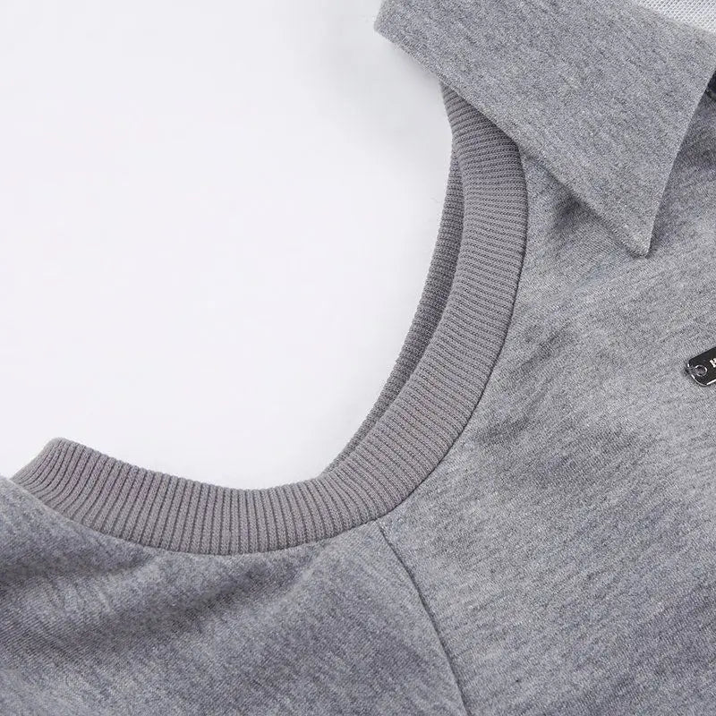 Close-up of grey fabric collar detail on cute Korean style streetwear top from Vusy Kawai Shop