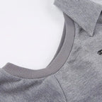 Close-up of grey fabric collar detail on cute Korean style streetwear top from Vusy Kawai Shop