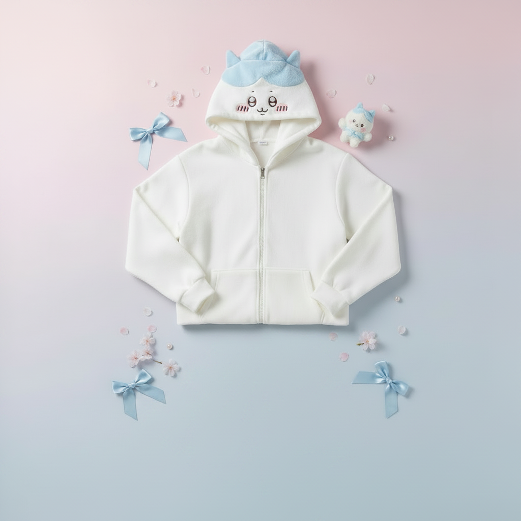 Niedlicher Usagi Hasen-Kapuzenpullover mit Reißverschluss und Ohren