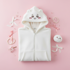 Niedlicher Usagi Hasen-Kapuzenpullover mit Reißverschluss und Ohren